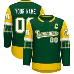Custom Green Gold Personalized Raglan Sleeves Round-Neck Hockey Jersey