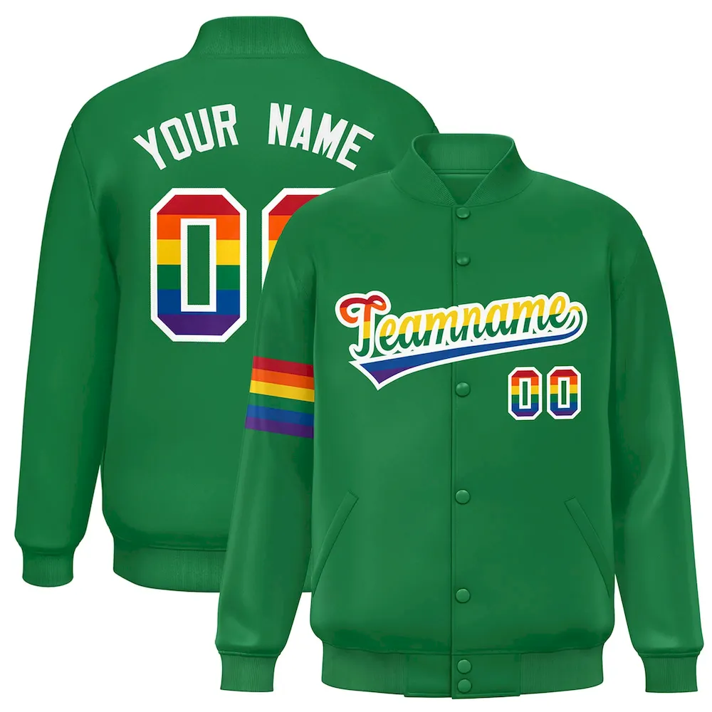 Custom White Yellow-Green Classic Style Varsity Full-Snap Letterman Jacket