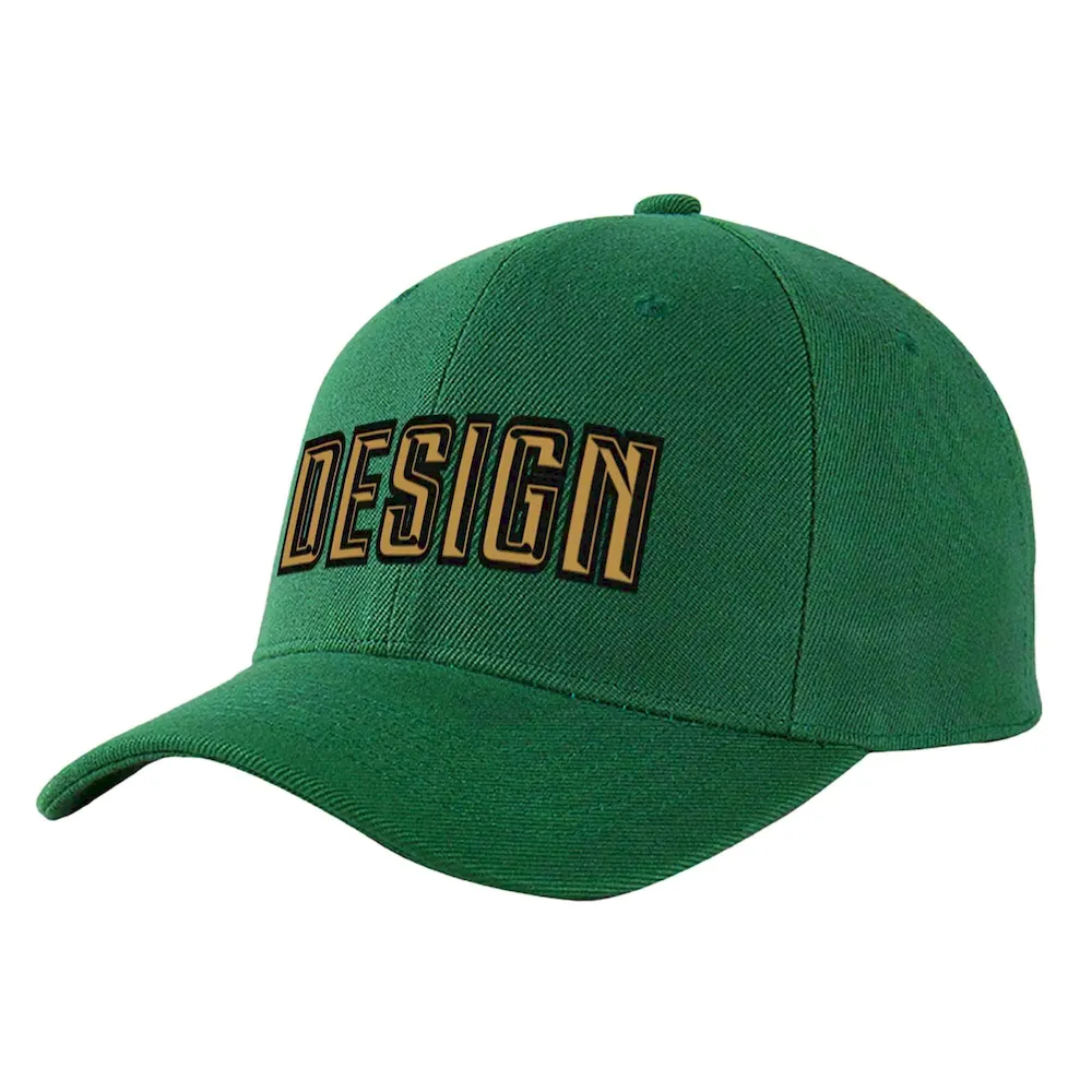 Custom Green Gold-Kelly Green Curved Eaves Sport Design Baseball Cap