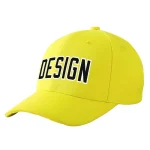 Custom Yellow Black-White Curved Eaves Sport Design Baseball Cap