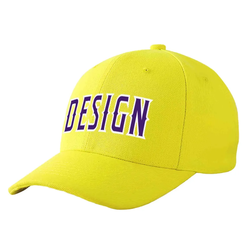 Custom Yellow Light Blue-White Curved Eaves Sport Design Baseball Cap