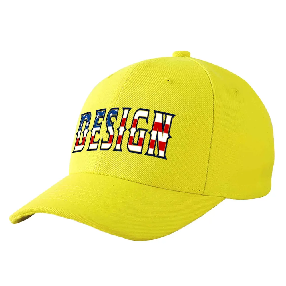 Custom Yellow Vintage USA Flag-Gold Curved Eaves Sport Design Baseball Cap