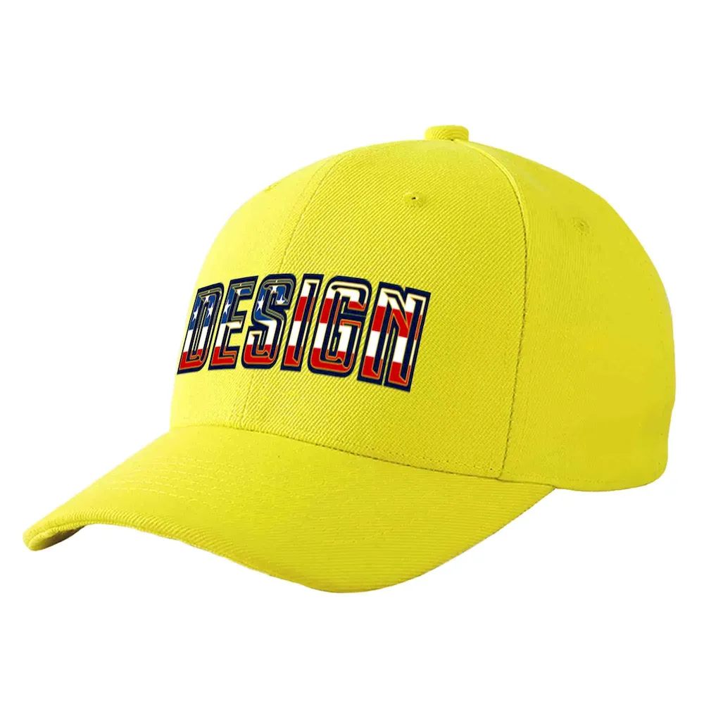 Custom Yellow Vintage USA Flag-Gold Curved Eaves Sport Design Baseball Cap