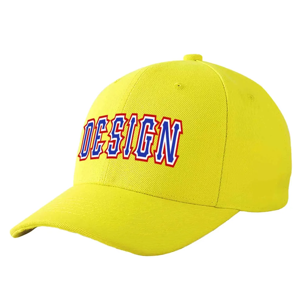 Custom Yellow Royal-White Curved Eaves Sport Design Baseball Cap