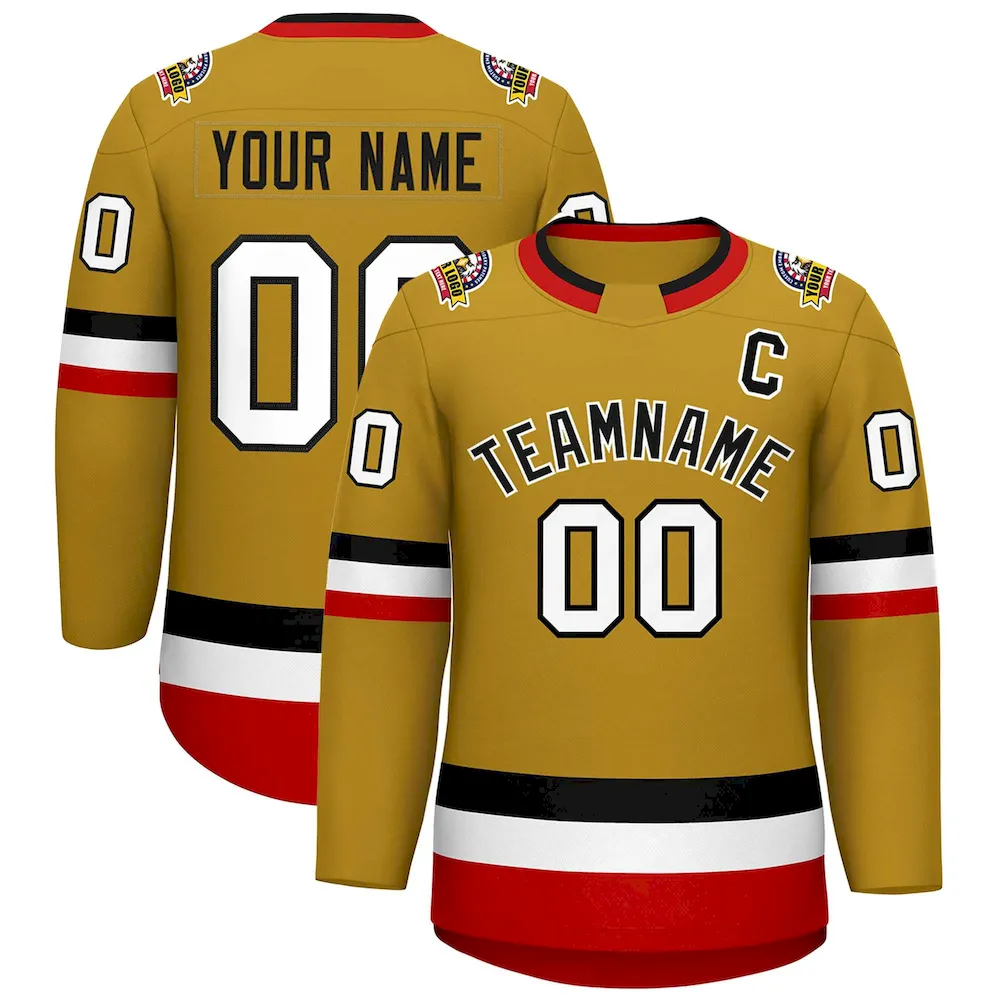 Custom Old Gold Black-White Classic Style Hockey Jersey