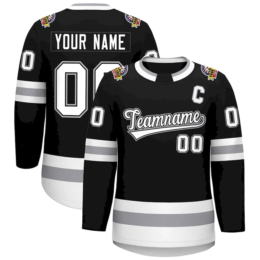 Custom Black White Black-Gray Classic Style Hockey Jersey