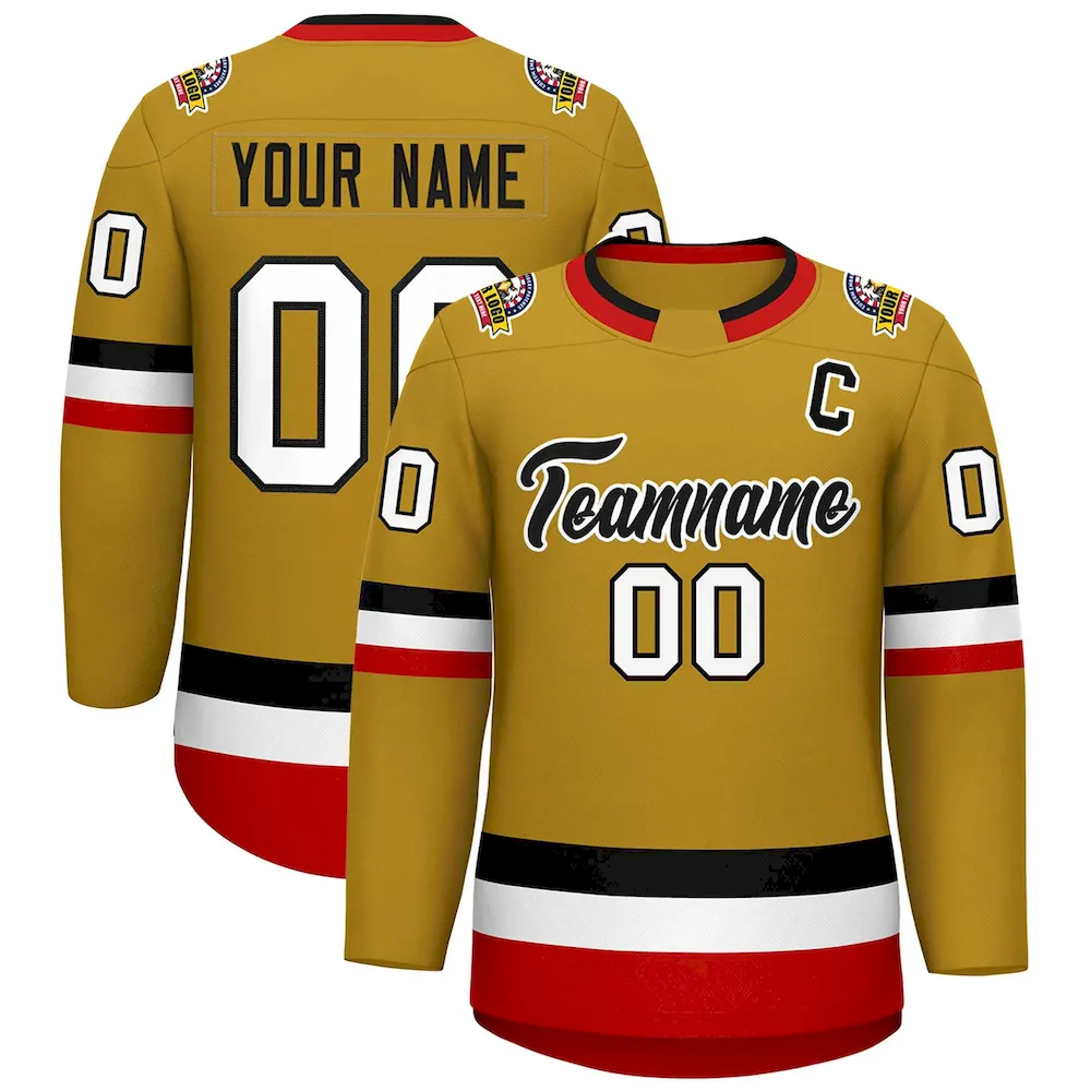 Custom Crimson Black-Gold Classic Style Hockey Jersey