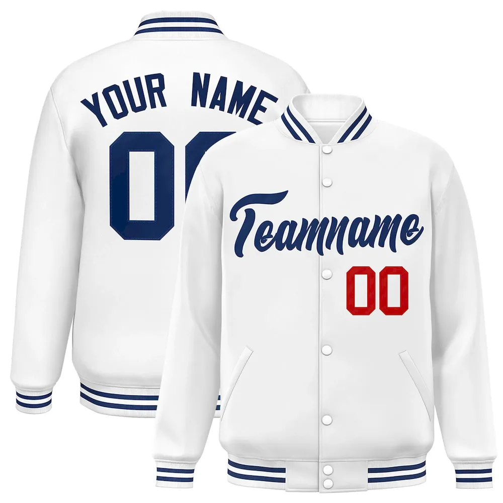 Custom White Royal Classic Style Varsity Full-Snap Letterman Jacket