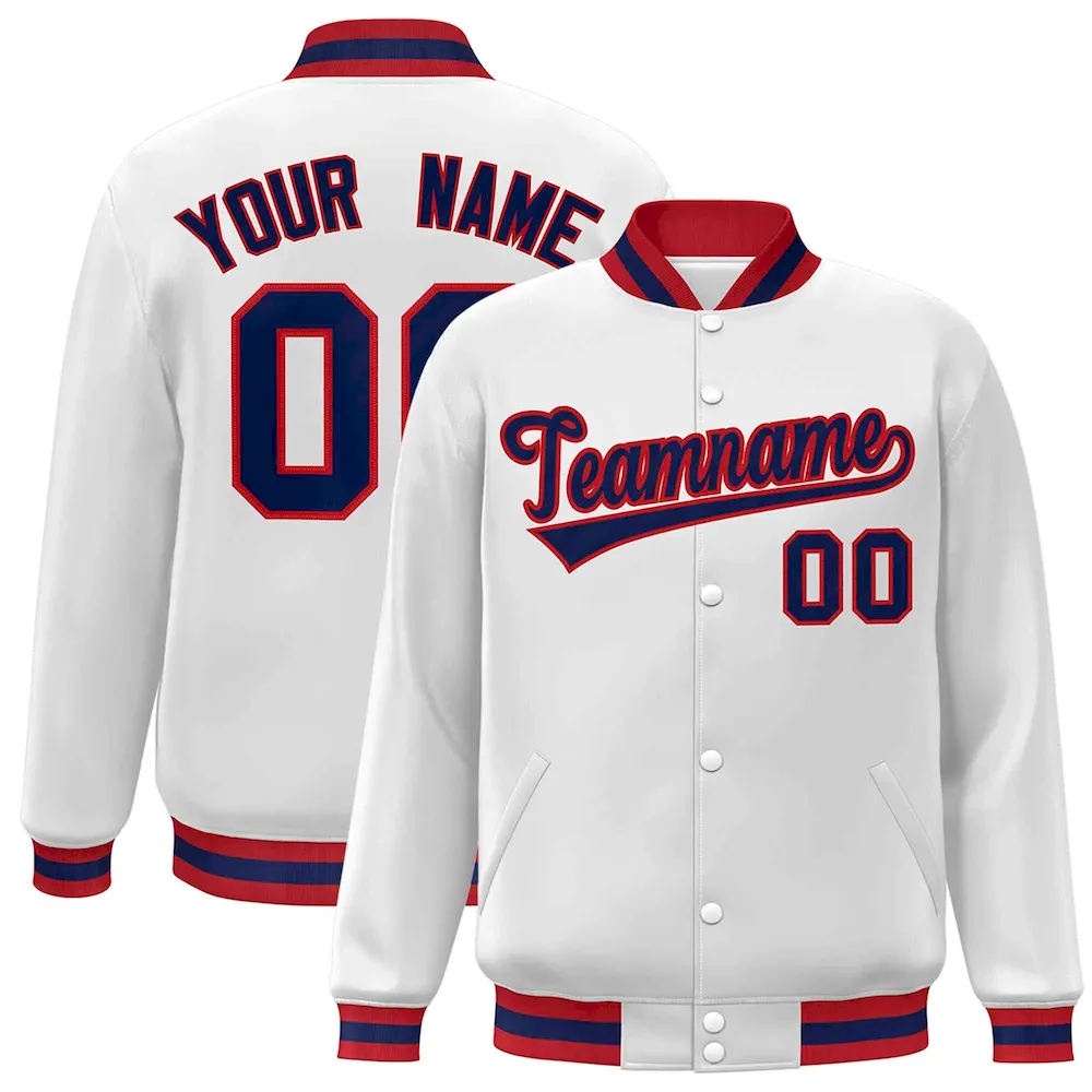 Custom White Royal-Gray Classic Style Varsity Full-Snap Letterman Jacket
