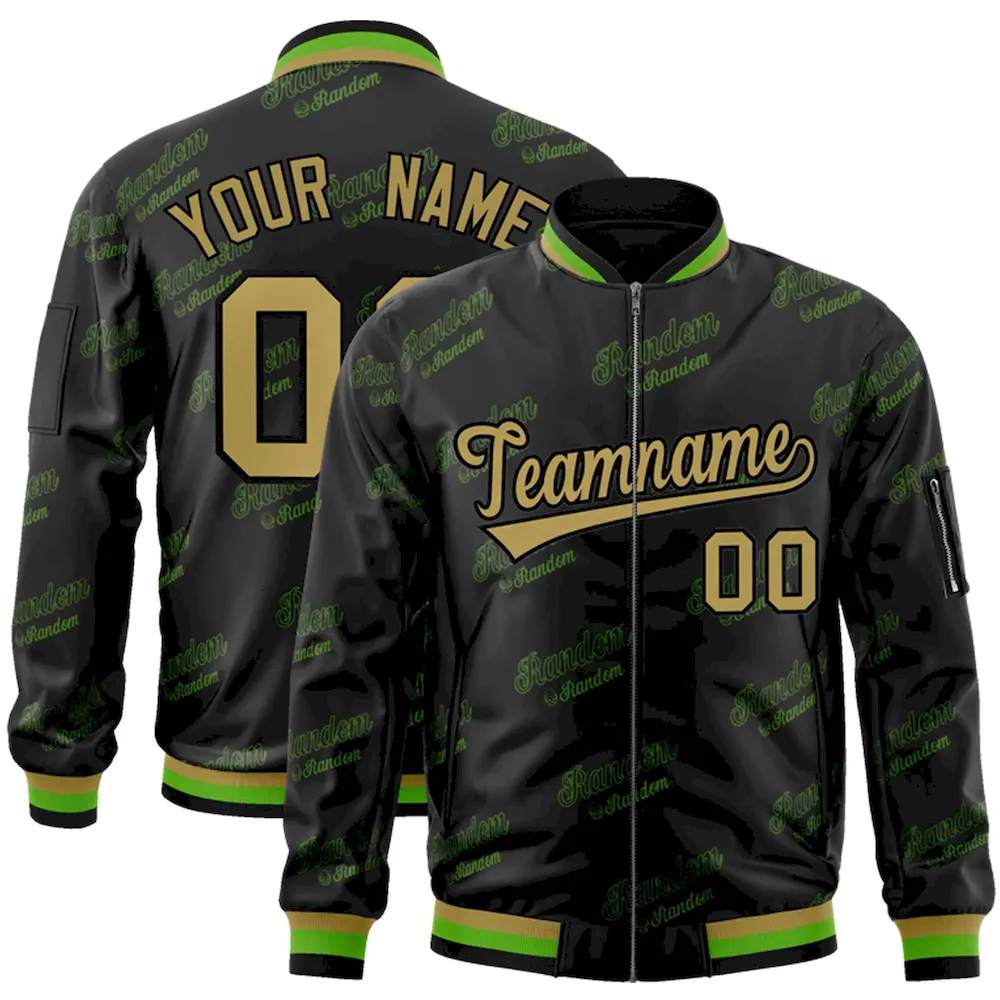 Custom Black Desert Yellow Letter Full-Zip Varsity Bomber Jacket