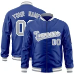 Custom Royal Gray-White Varsity Full-Zip Letterman Bomber Jacket