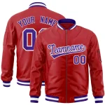 Custom Powder Blue Red-Black Varsity Full-Zip Letterman Bomber Jacket