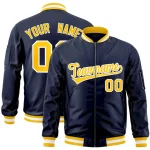 Custom Navy White-Royal Varsity Full-Zip Letterman Bomber Jacket