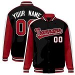 Custom Black Red-White Color Block Bomber Varsity Full-Snap Baseball Jacket