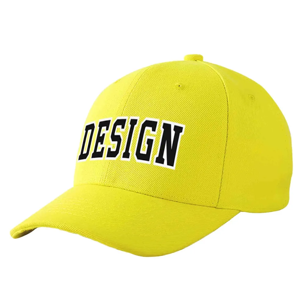 Custom Yellow Black-White Curved Eaves Sport Design Baseball Cap