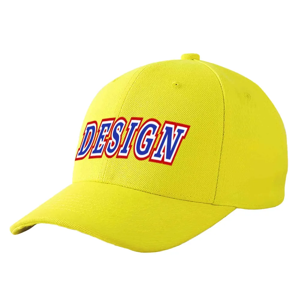 Custom Yellow Royal-White Curved Eaves Sport Design Baseball Cap