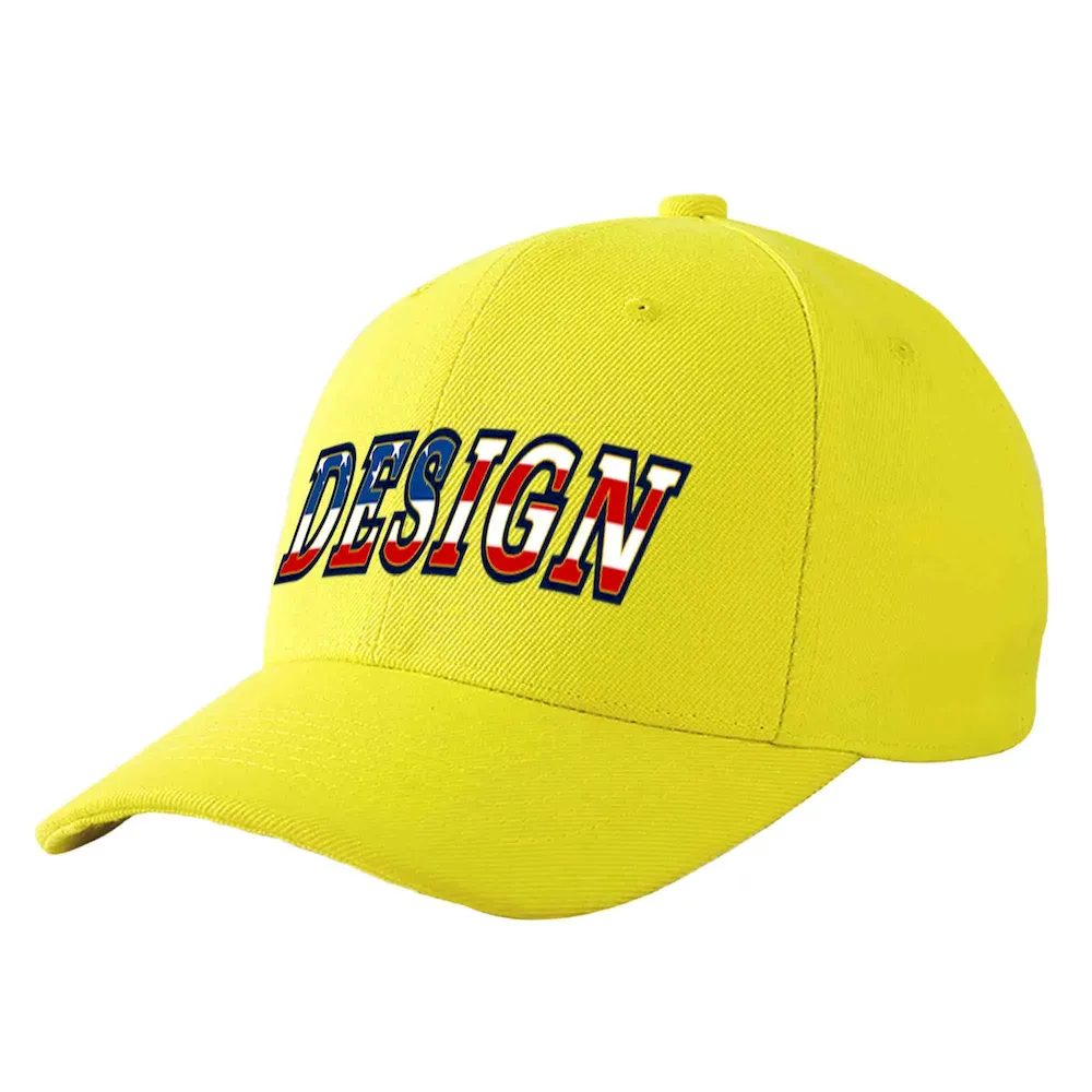 Custom Yellow Vintage USA Flag-Gold Curved Eaves Sport Design Baseball Cap