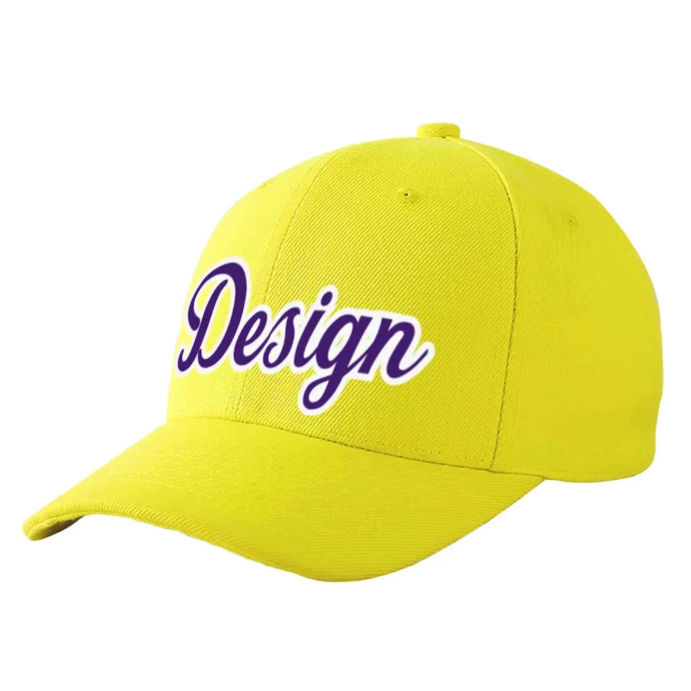 Custom Yellow Purple-White Curved Eaves Sport Design Baseball Cap