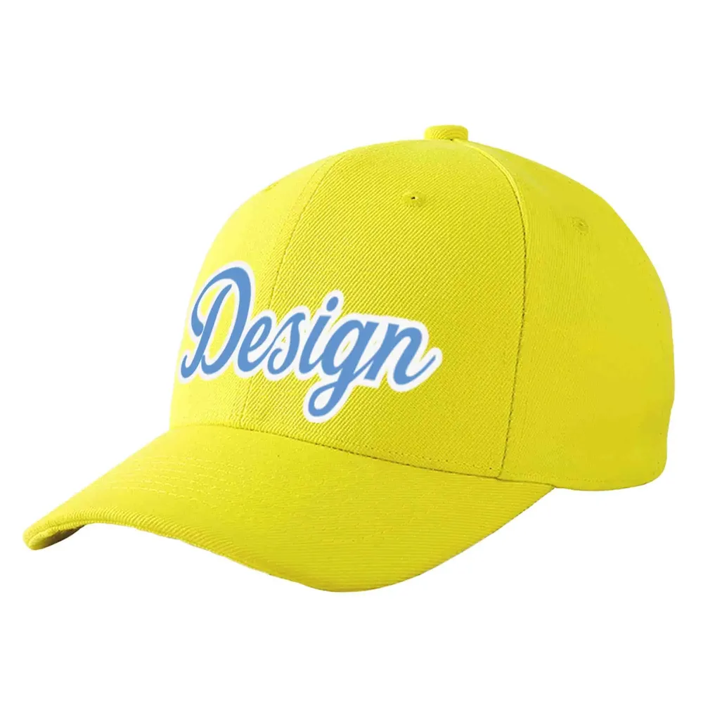 Custom Yellow Light Blue-White Curved Eaves Sport Design Baseball Cap