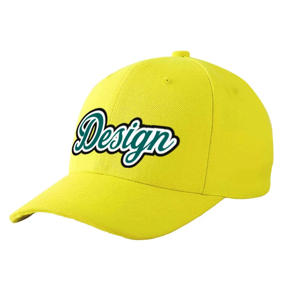Custom Yellow Aqua-White Curved Eaves Sport Design Baseball Cap