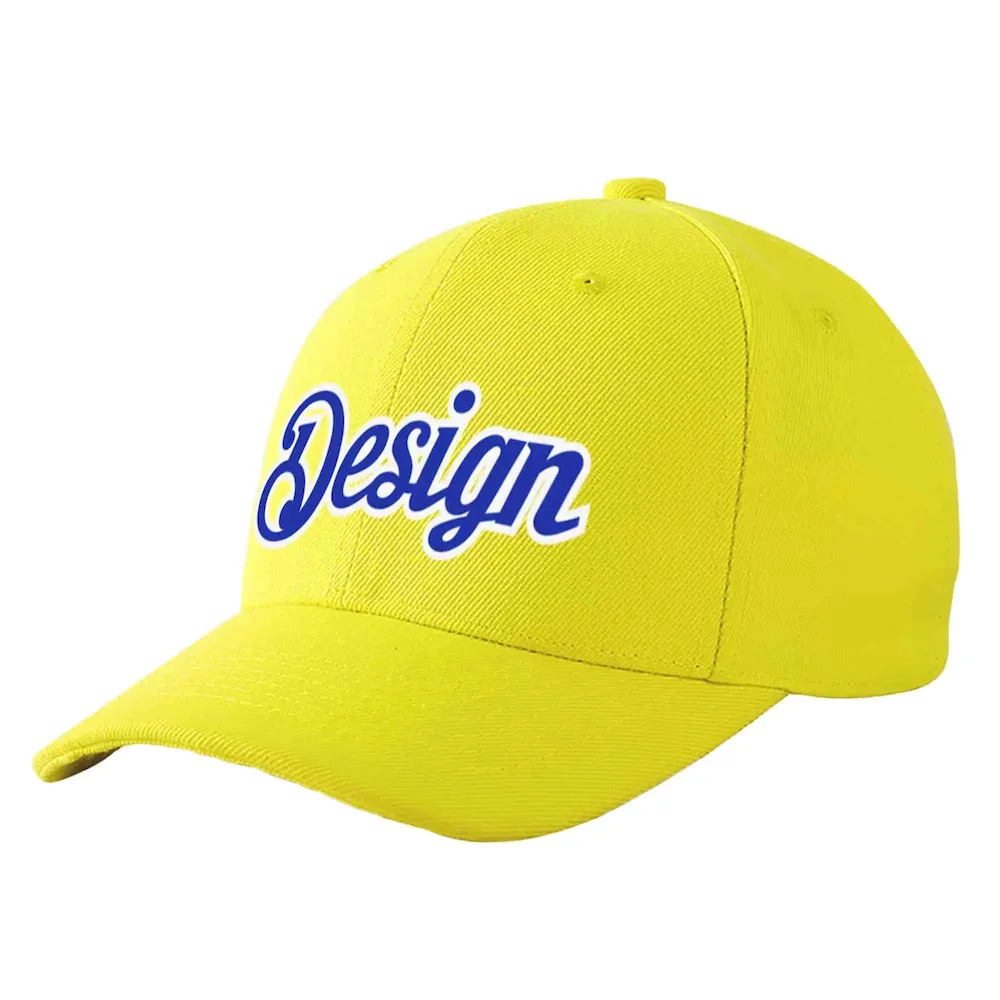Custom Yellow White-Royal Curved Eaves Sport Design Baseball Cap