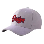 Custom Gray Red-Navy Curved Eaves Sport Design Baseball Cap