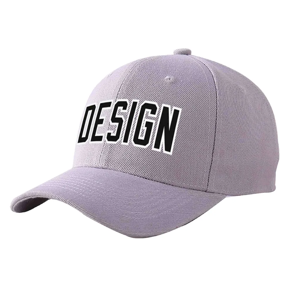 Custom Gray Black-White Curved Eaves Sport Design Baseball Cap