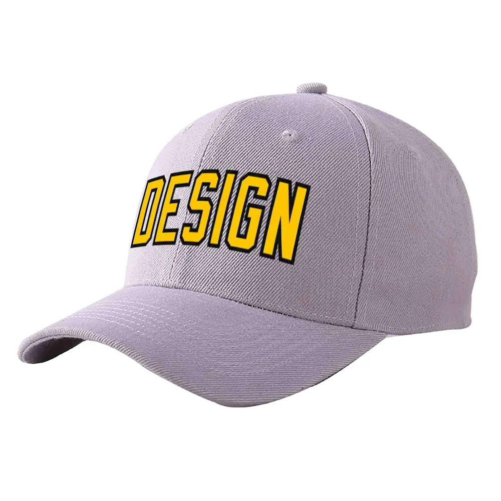 Custom Gray Gold-Black Curved Eaves Sport Design Baseball Cap