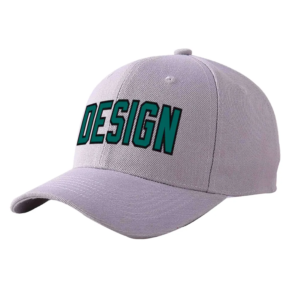 Custom Gray Aqua-Black Curved Eaves Sport Design Baseball Cap