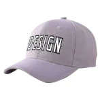 Custom Gray Royal-Red Curved Eaves Sport Design Baseball Cap