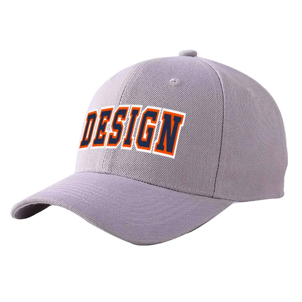 Custom Gray Navy-Orange Curved Eaves Sport Design Baseball Cap