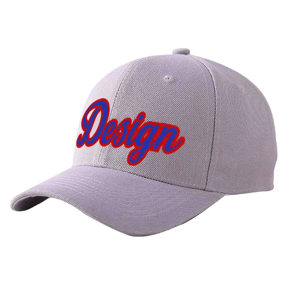 Custom Gray Royal-Red Curved Eaves Sport Design Baseball Cap