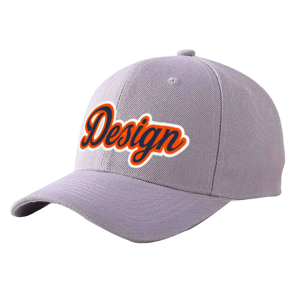 Custom Gray Orange-Black Curved Eaves Sport Design Baseball Cap