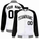 Custom White Black Raglan Sleeves Varsity Full-Snap Letterman Jacket