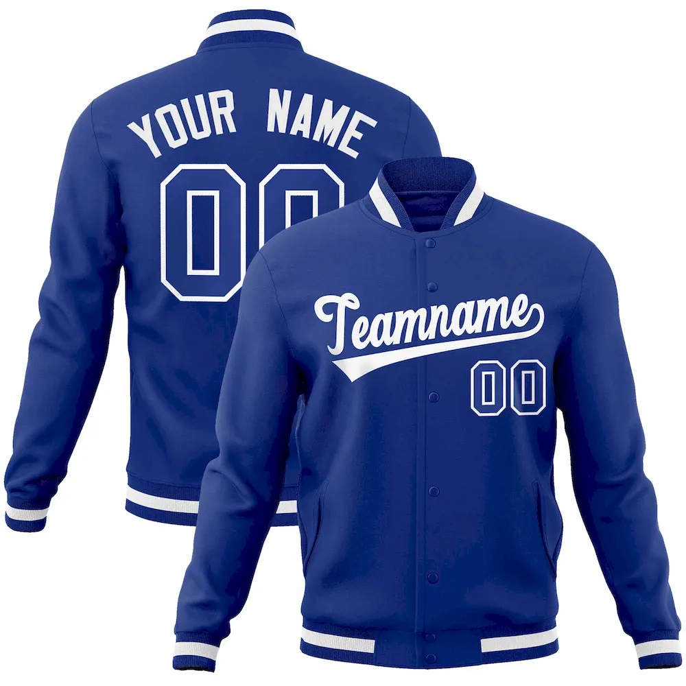 Custom Royal White-Red Classic Style Varsity Full-Snap Letterman Jacket