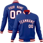 Custom Royal White-Red Classic Style Varsity Full-Snap Letterman Jacket