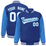 Custom Royal White-Gray Raglan Sleeves Varsity Full-Snap Letterman Jacket