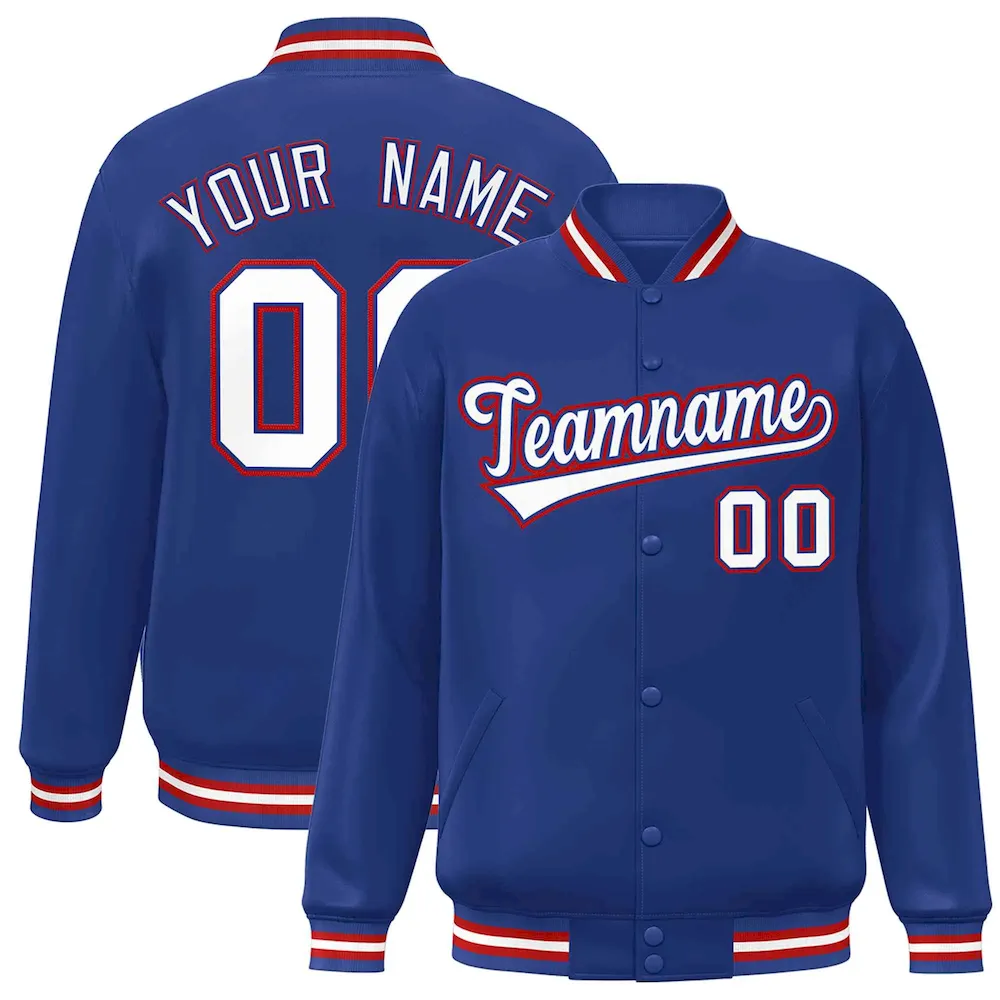 Custom Royal White-Royal Classic Style Varsity Full-Snap Letterman Jacket