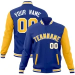 Custom Royal Orange-Royal Raglan Sleeves Varsity Full-Snap Letterman Jacket