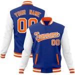 Custom Royal Orange-White Raglan Sleeves Varsity Full-Snap Letterman Jacket