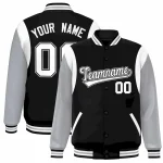 Custom Black Gray-White Color Block Bomber Varsity Full-Snap Baseball Jacket