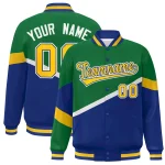 Custom Kelly Green Royal Gold-Royal Color Block Bomber Varsity Baseball Jacket