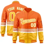 Custom Orange Gold-White Varsity Full-Zip Color Block Letterman Bomber Jacket
