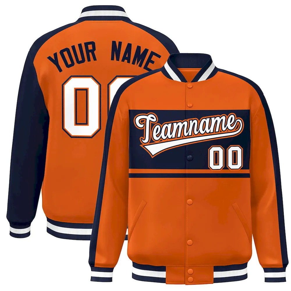 Custom Aqua Navy-Red Color Block Bomber Varsity Baseball Jacket