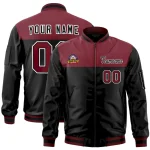 Custom Crimson Black Varsity Full-Zip Color Block Letterman Bomber Jacket