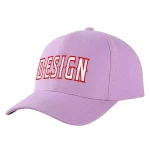 Custom Light Purple White-Red Curved Eaves Sport Design Baseball Cap