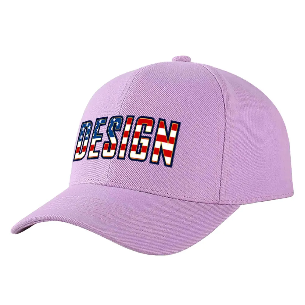 Custom Light Purple Vintage USA Flag-Gold Curved Eaves Sport Design Baseball Cap