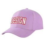 Custom Light Purple White-Red Curved Eaves Sport Design Baseball Cap