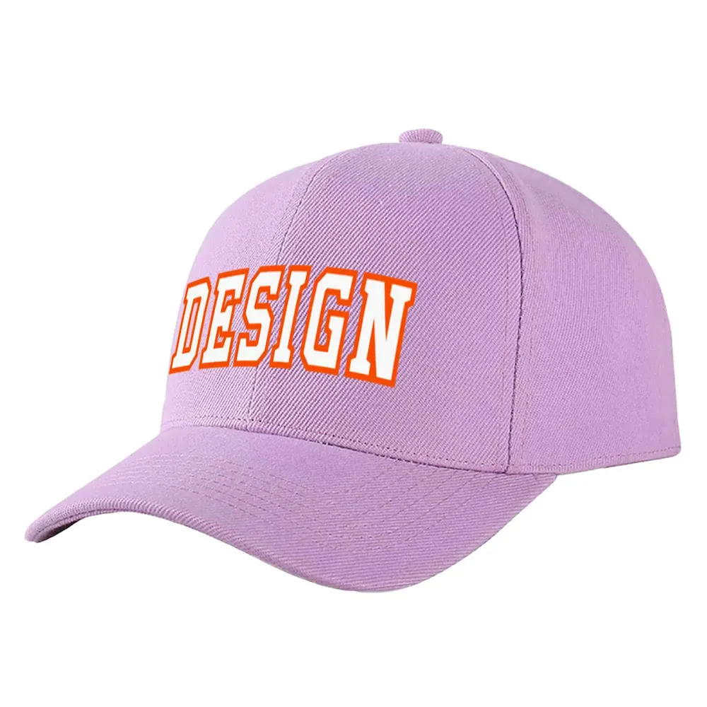 Custom Light Purple White-Orange Curved Eaves Sport Design Baseball Cap