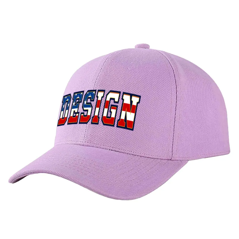 Custom Light Purple Vintage USA Flag-Gold Curved Eaves Sport Design Baseball Cap